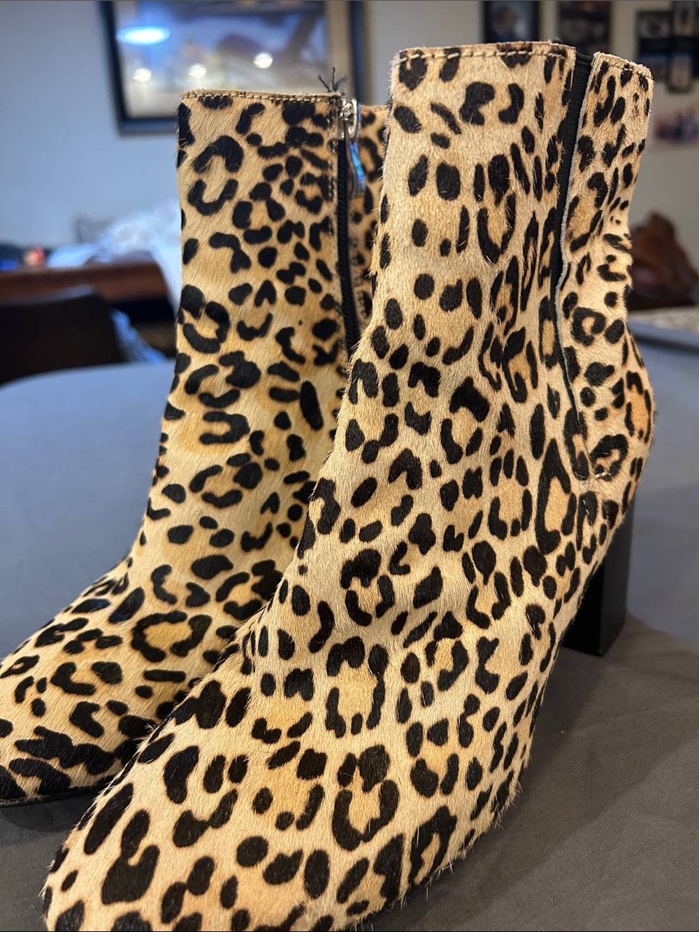Halogen Leopard-Print Ankle Boots in Tan and Black